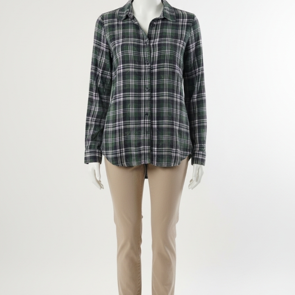 White Crow Green Plaid Button Down Shirt Flannel Lace Back Shirt S